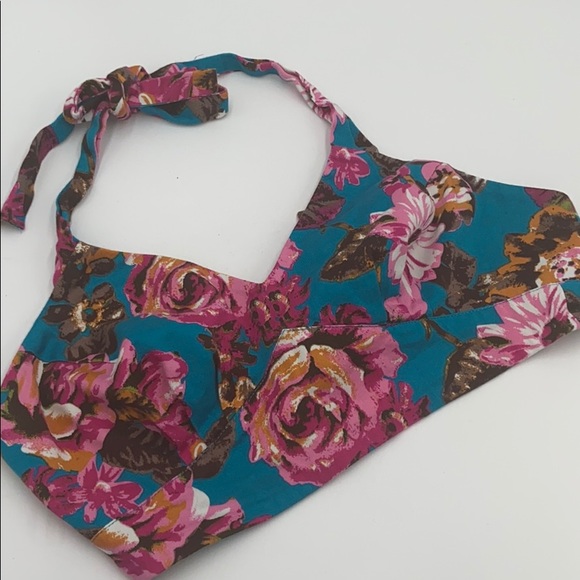 Euc ModCloth Beach Bash tropical floral halter top - Picture 3 of 5